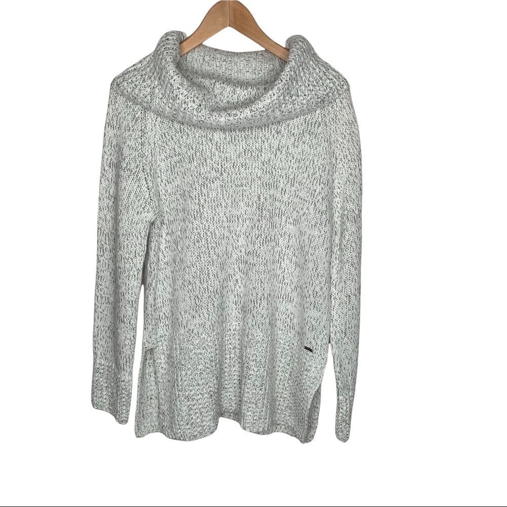 DKNY womens Cowl Neck Knit Sweater size Small Gray White Pullover